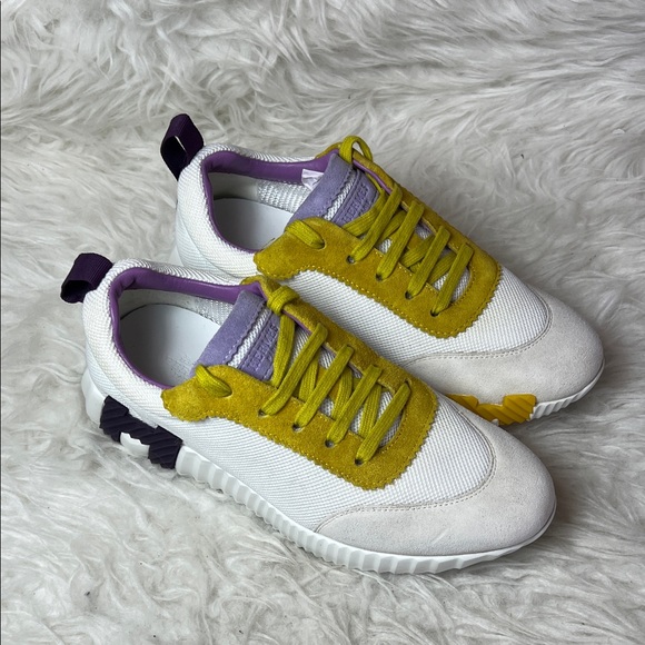 Hermès Women’s White/Yellow Suede/Mesh Bouncing Sneakers Size 36 EU - Picture 5 of 17